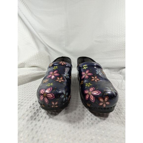 DANSKO! ULTRA COMFORT PATENT LEATHER FLORAL PINK, BLUE, AQUA, BLACK CLOGS!SZ 9.5 - Picture 6 of 9
